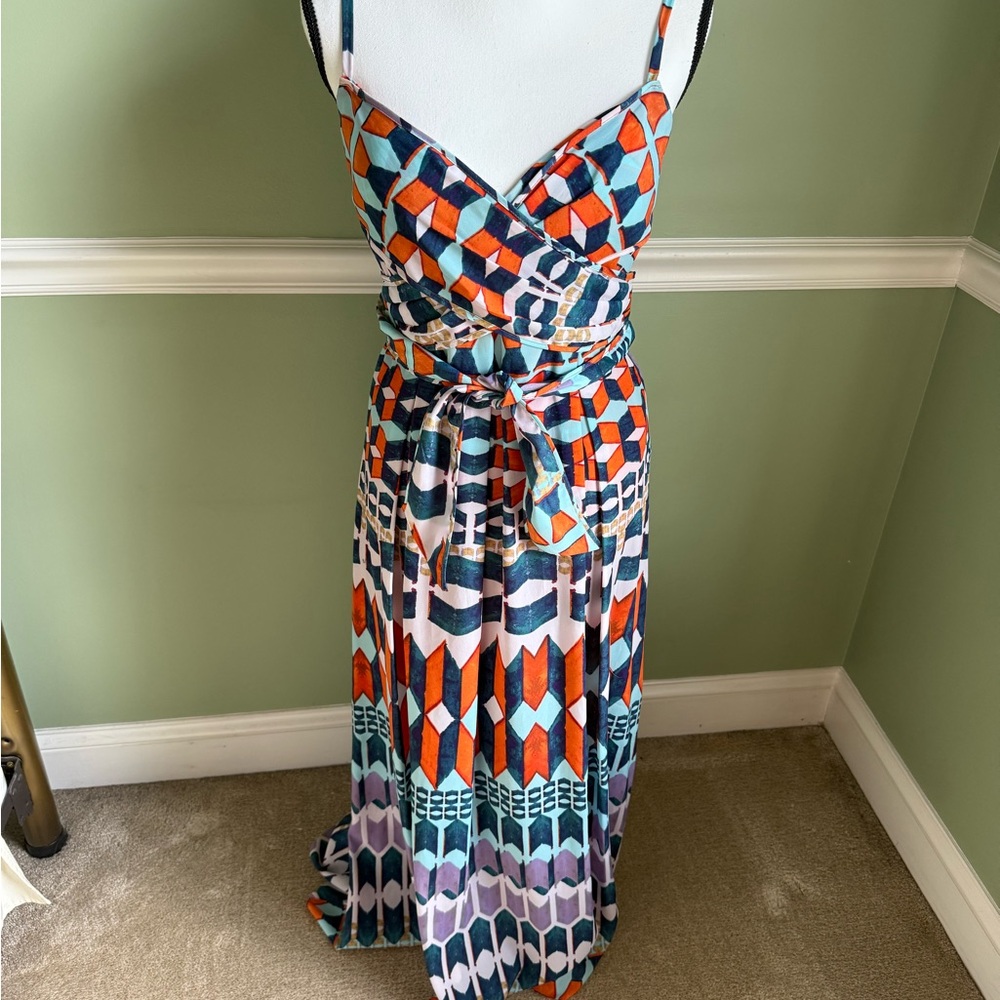 Jessica Simpson Orange and Blue Ruched Maxi Sundress